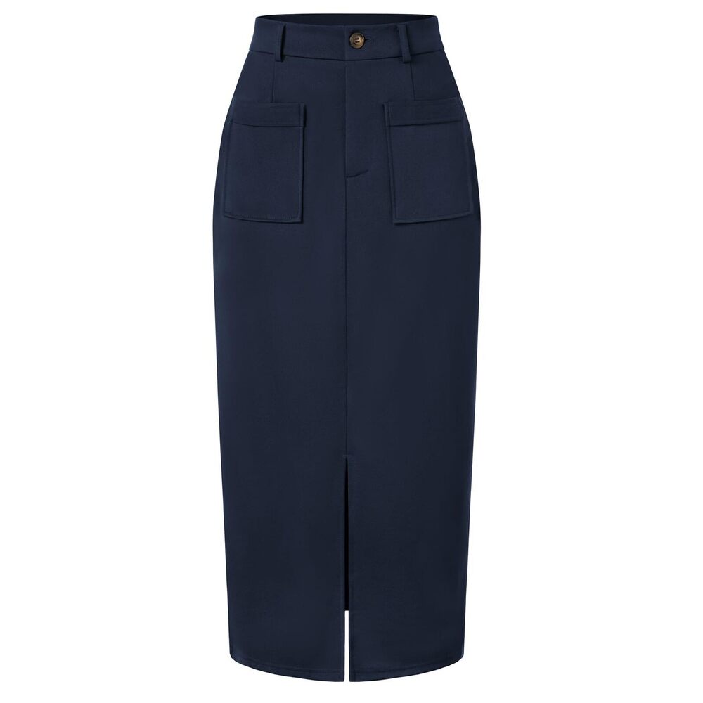 1718 Plus Size Pencil Skirt Long Skirt Pencil Skirt Tummy Control Navy